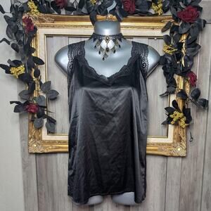 Black satin and sheer lace cami tank top L-XL